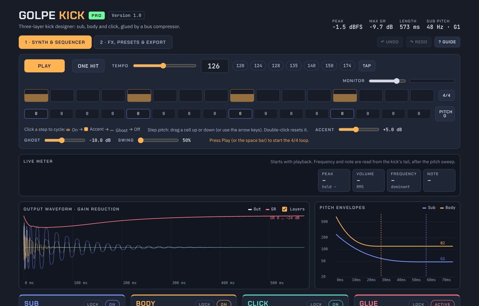 Golpe's interface: Kick drum designer