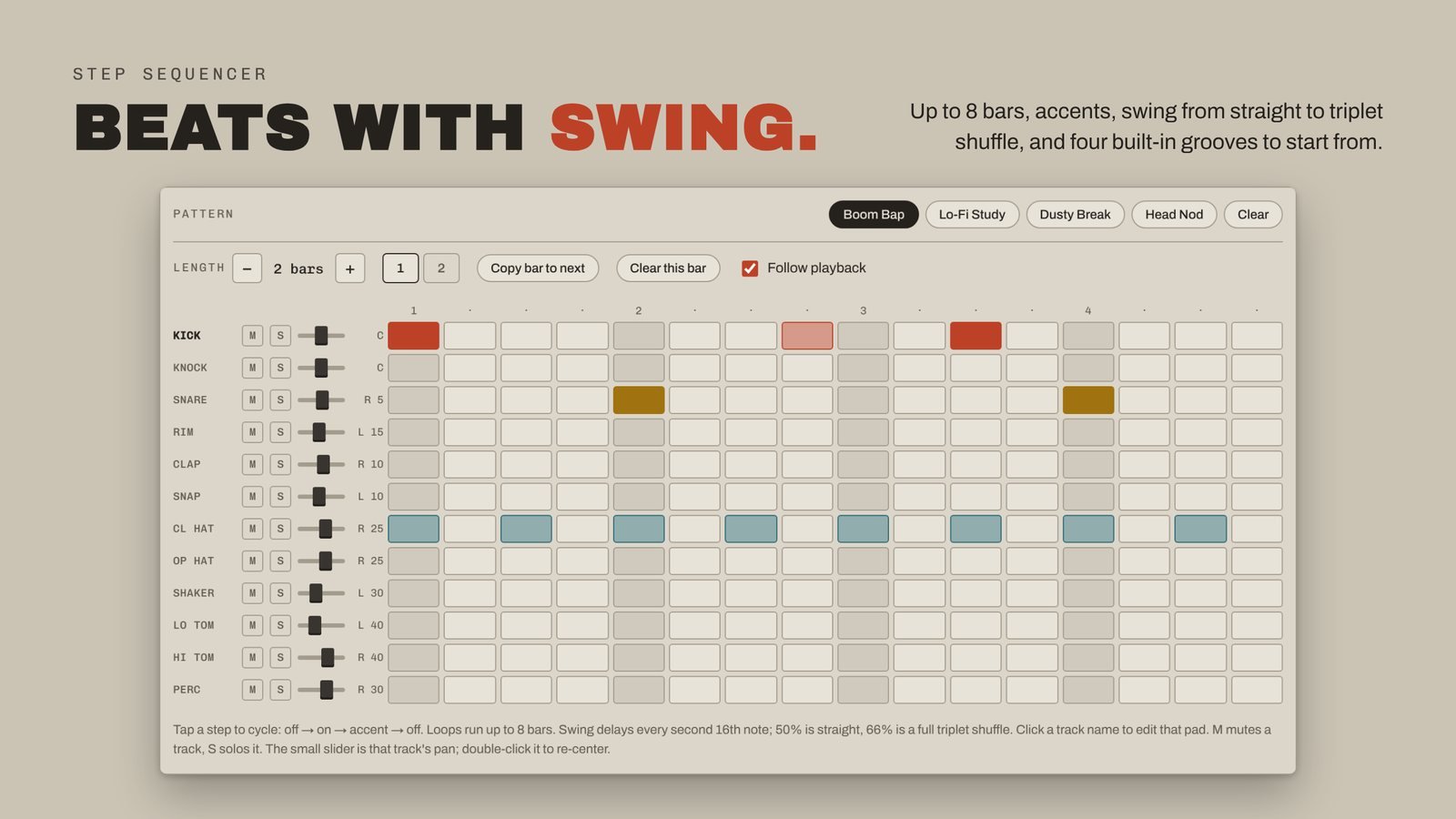 The step sequencer with Boom Bap loaded